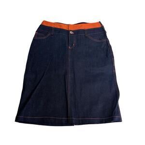 Super Seventeen Dark Wash Denim Skirt Orange Waist Contrast Stitching Juniors